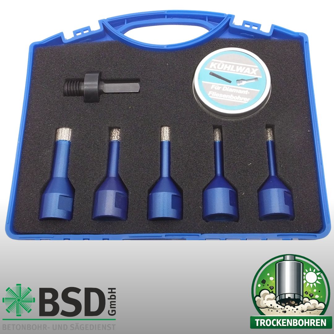 Fliesenbohrkoffer Set-M14 6/6/8/10/+Ada. M14 und Kühlwachs